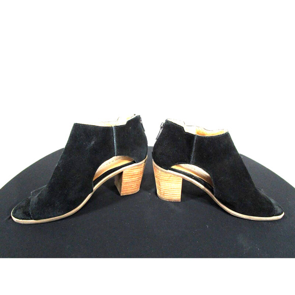 Lucky Brand Keight Black Suede Cut Out Side Peep Toe Sandal Booties Women 6.5 M - Picture 6 of 11